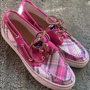 Size 7 Pink Plaid Sperry Loafers